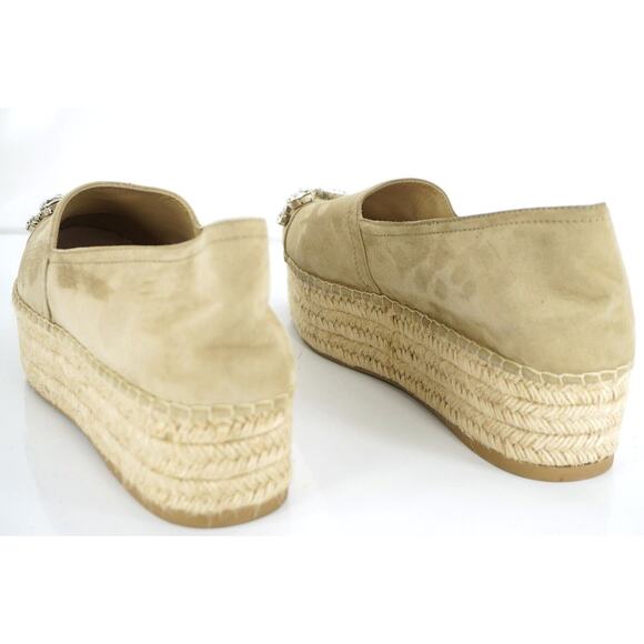 Miu Miu Beige Suede Crystal Jewel Toe Platform Espadrilles SZ 42 12 Slip on $790 - Picture 10 of 12